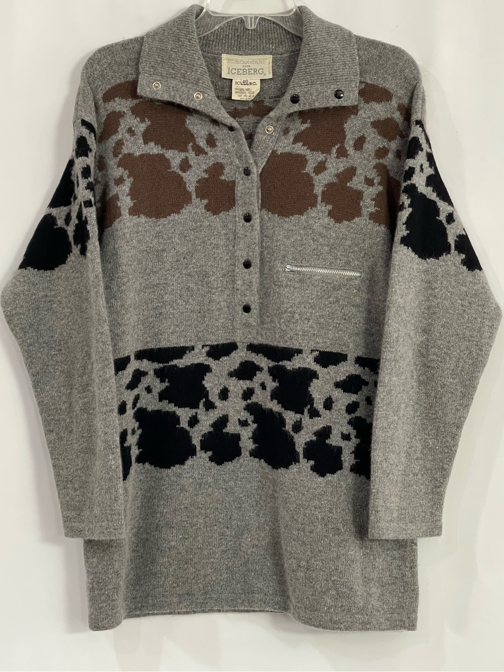 Vintage ICEBERG J.C. de Castelbajac Cow Print Colorblock Mohair Wool Sweater Sz